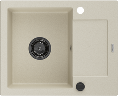 Mexen Enzo Granitspüle 1-Becken mit Abtropffläche 576 x 465 mm, beige, schwarzer Siphon - 6506571005-69-B