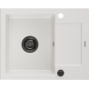 Mexen Enzo fregadero de granito de 1 cubeta con escurridor 576 x 465 mm, blanco, sifón negro - 6506571005-20-B