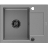 Mexen Enzo fregadero de granito de 1 cubeta con escurridor 576 x 465 mm, gris, sifón negro - 6506571005-71-B