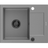 Mexen Enzo granite sink 1-bowl with drainer 576 x 465 mm, grey, black siphon - 6506571005-71-B