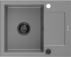 Mexen Enzo Granitspüle 1-Becken mit Abtropffläche 576 x 465 mm, grau, schwarzer Siphon - 6506571005-71-B