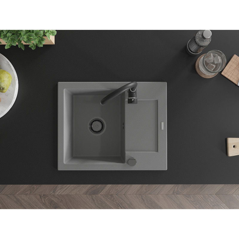 Mexen Enzo granitdiskho 1-fack med avrinning 576 x 465 mm, grå, svart sifon - 6506571005-71-B