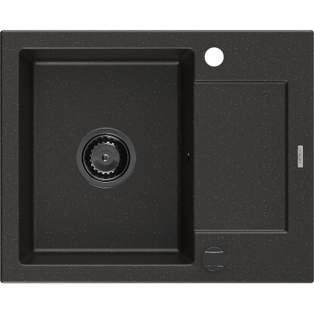Mexen Enzo Granitspüle 1-becken mit Abtropffläche 576 x 465 mm, schwarz/gold-metallic, schwarzer Siphon - 6506571005-75-B