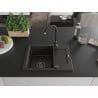 Mexen Enzo Granitspüle 1-becken mit Abtropffläche 576 x 465 mm, schwarz/gold-metallic, schwarzer Siphon - 6506571005-75-B