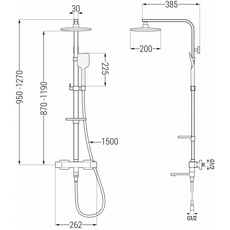 Mexen CQ62 bad-douchecombinatie met regendouche en thermostatische kraan, zwart - 779106295-70