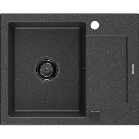 Mexen Enzo Granitspüle 1-becken mit Abtropffläche 576 x 465 mm, schwarz gesprenkelt, schwarzer Siphon - 6506571005-76-B