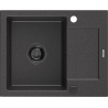 Mexen Enzo Granitspüle 1-becken mit Abtropffläche 576 x 465 mm, schwarz gesprenkelt, schwarzer Siphon - 6506571005-76-B