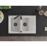 Mexen Gaspar Granitspüle 1,5-Becken mit Abtropffläche 737 x 475 mm, weiß, schwarzer Siphon - 6507731505-20-B