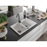 Mexen Gaspar Granitspüle 1,5-Becken mit Abtropffläche 737 x 475 mm, weiß, schwarzer Siphon - 6507731505-20-B