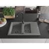 Mexen Gaspar 1,5-komorige granieten spoelbak met afdruiprek 737 x 475 mm, grijs, zwart sifon - 6507731505-71-B