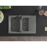 Mexen Gaspar 1,5-komorige granieten spoelbak met afdruiprek 737 x 475 mm, grijs, zwart sifon - 6507731505-71-B