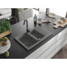 Mexen Gaspar fregadero de granito 1,5 cubetas con escurridor 737 x 475 mm, gris, sifón negro - 6507731505-71-B