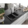 Mexen Gaspar évier en granit 1,5 bac avec égouttoir 737 x 475 mm, noir, siphon noir - 6507731505-77-B