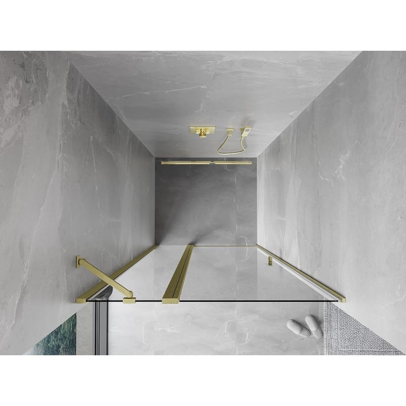 Mexen Mist Pendeltür-Duschabtrennung 85 cm, transparent, gebürstetes Gold - 8A4-085-000-55-00