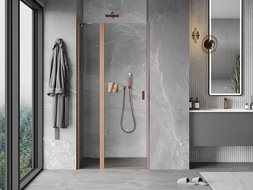 Mexen Mist hinged shower door 95 cm, transparent, brushed copper - 8A4-095-000-65-00
