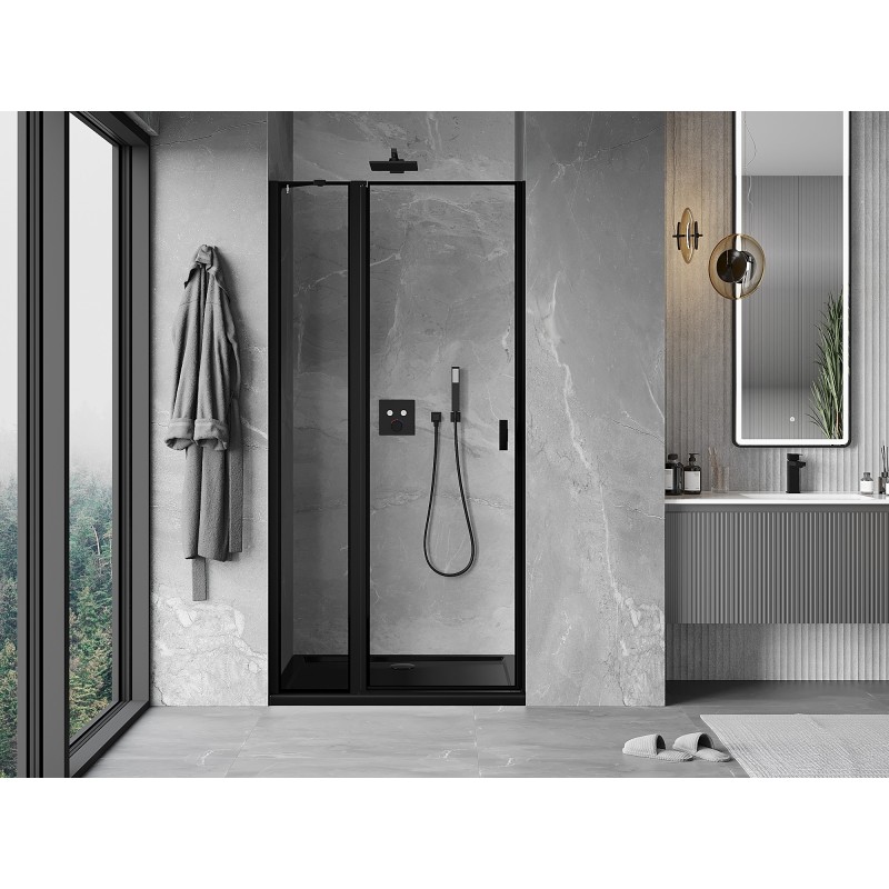 Mexen Mist drzwi prysznicowe uchylne lewe 75 cm, czarna ramka, czarne - 8A4-075-000-70-70-L