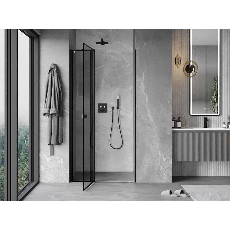 Mexen Mist porte de douche pivotante gauche 85 cm, cadre noir, noir - 8A4-085-000-70-70-L