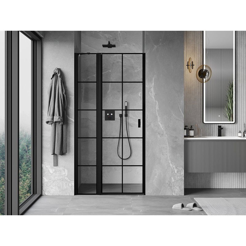 Mexen Mist porta doccia battente sinistra 70 cm, griglia nera, nero - 8A4-070-000-70-77-L