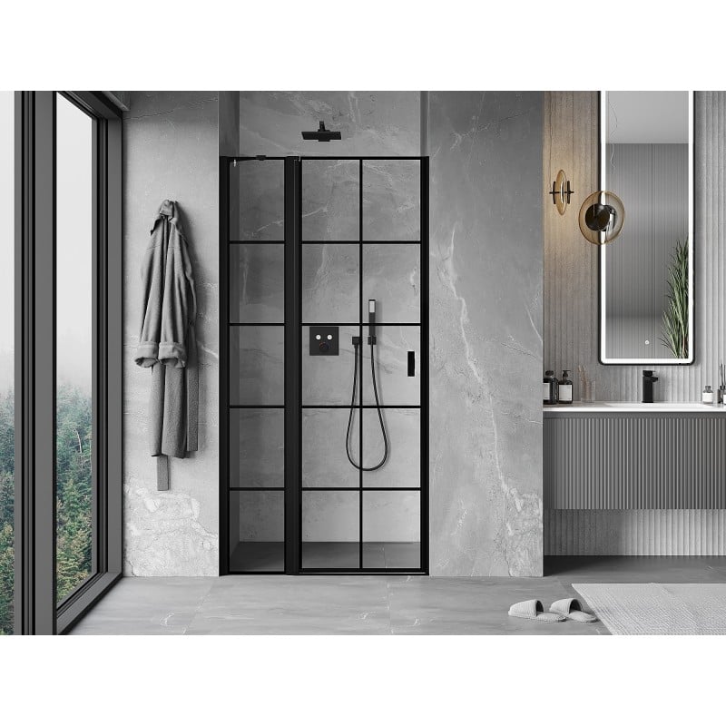 Mexen Mist porte de douche pivotante gauche 115 cm, grille noire, noir - 8A4-115-000-70-77-L