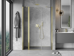 Mexen Mist douchedeur scharnierend 120 cm, transparant, goud - 8A4-120-001-50-00