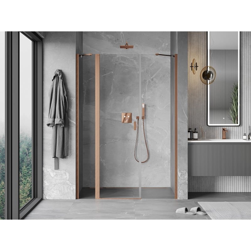 Mexen Mist porta de duche pivotante 150 cm, transparente, cobre escovado - 8A4-150-001-65-00