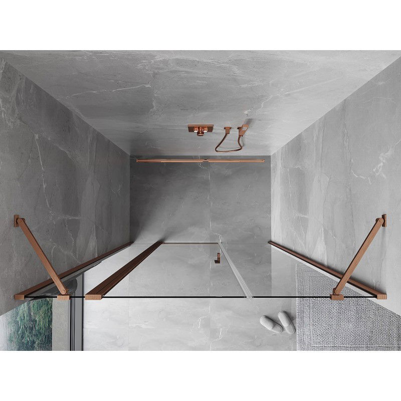 Mexen Mist 160 cm Pivot Shower Door, Transparent, Brushed Copper - 8A4-160-001-65-00
