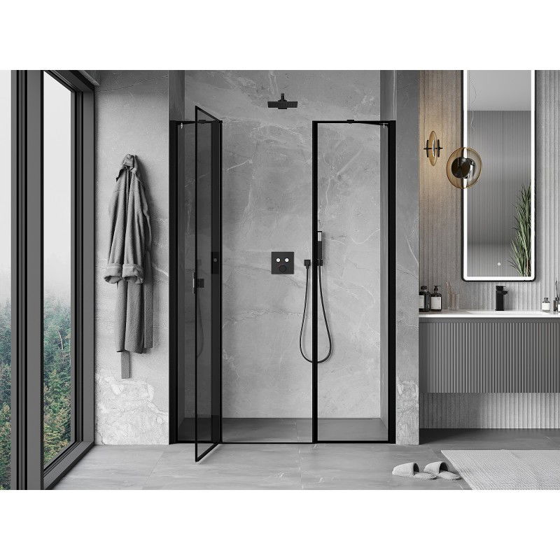 Mexen Mist left swinging shower door 150 cm, black frame, black - 8A4-150-001-70-70-L
