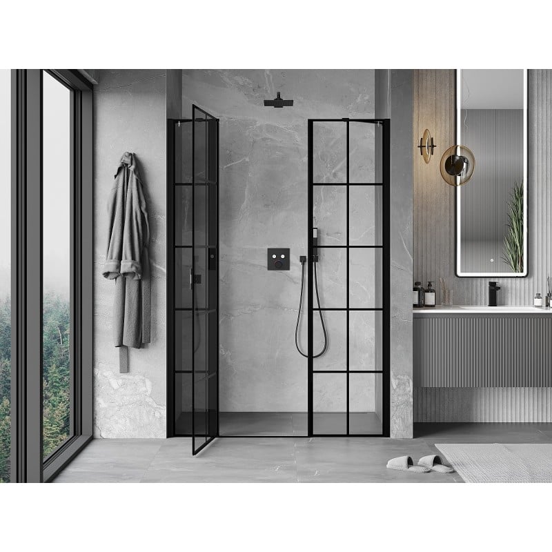 Mexen Mist drzwi prysznicowe uchylne lewe 150 cm, czarna kratka, czarne - 8A4-150-001-70-77-L