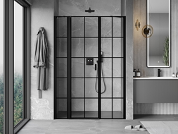 Mexen Mist porte de douche pivotante gauche 155 cm, grille noire, noir - 8A4-155-001-70-77-L