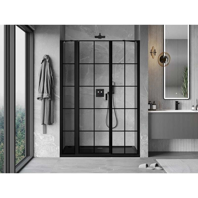 Mexen Mist left pivot shower door 155 cm, black grid, black - 8A4-155-001-70-77-L