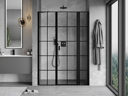Mexen Mist right-hinged shower doors 130 cm, black grid, black - 8A4-130-001-70-77-P
