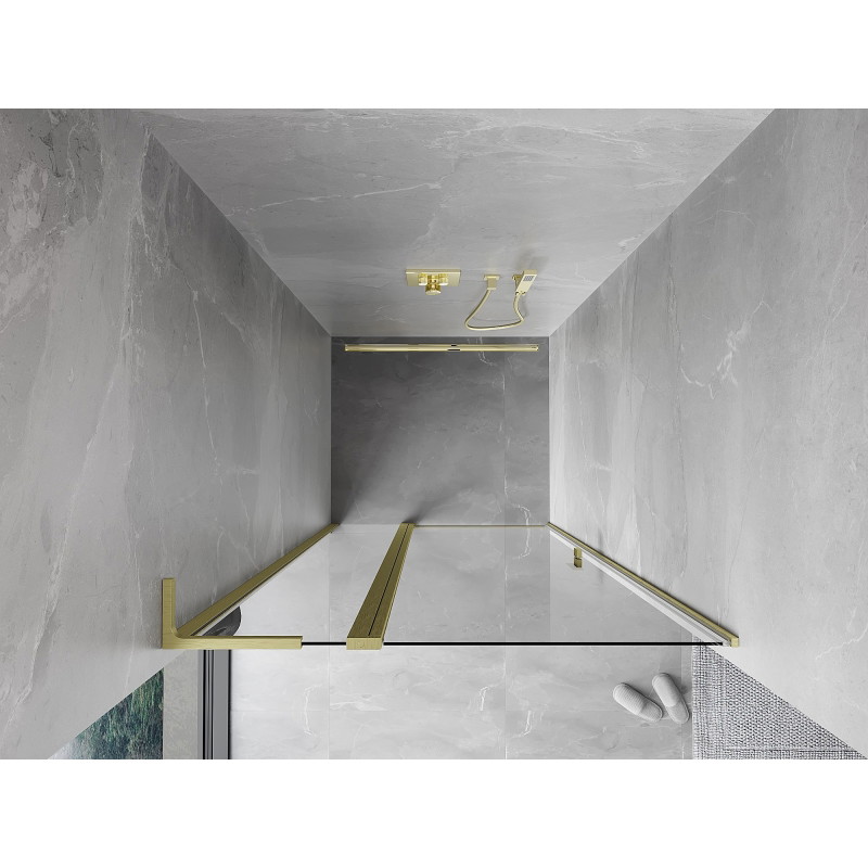 Mexen Mist L 110 cm Pivot Shower Door, Transparent, Brushed Gold - 8A4L-110-000-55-00