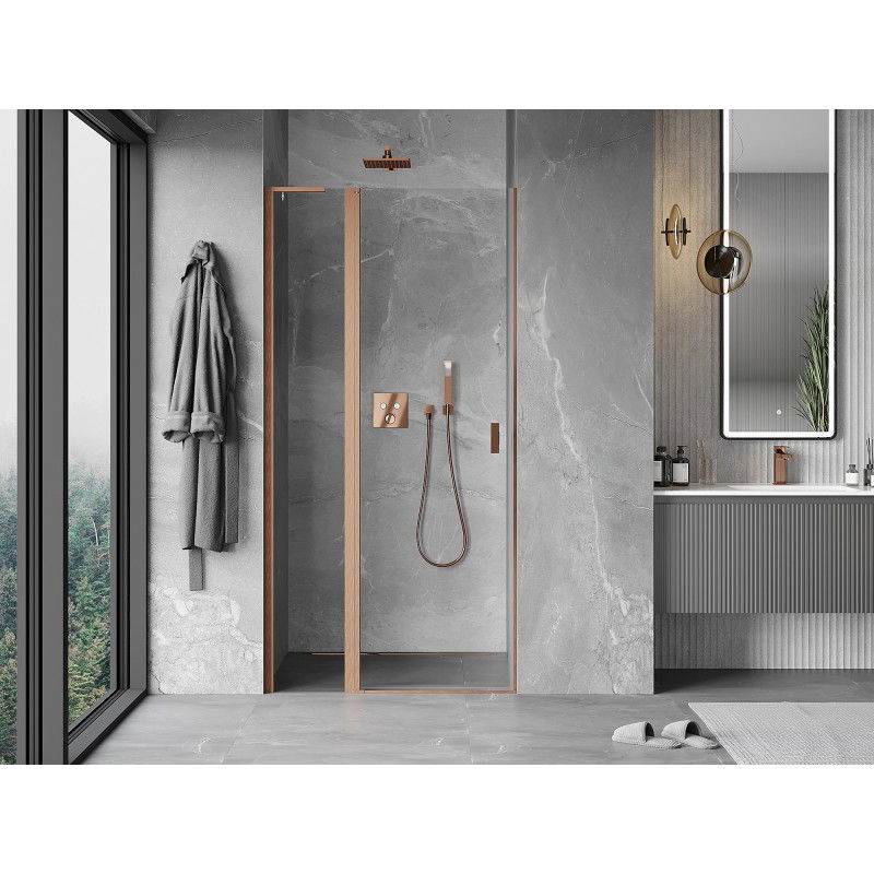 Mexen Mist L porte doccia a battente 120 cm, trasparente, rame spazzolato - 8A4L-120-000-65-00