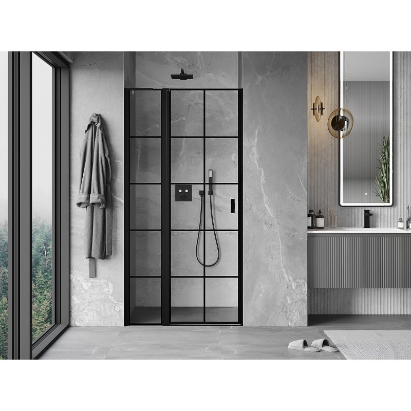 Mexen Mist L drzwi prysznicowe uchylne lewe 90 cm, czarna kratka, czarne - 8A4L-090-000-70-77-L