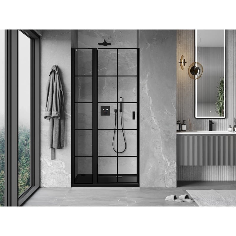 Mexen Mist L Left Hinged Shower Door 90 cm, Black Grid, Black - 8A4L-090-000-70-77-L