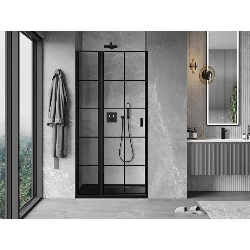Mexen Mist L porte de douche pivotante gauche 105 cm, grille noire, noir - 8A4L-105-000-70-77-L