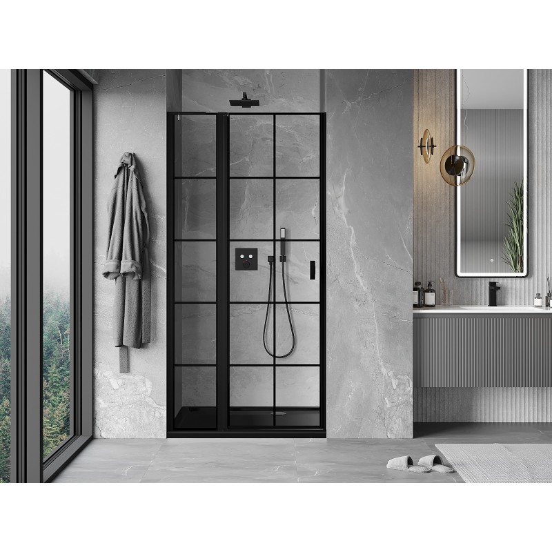 Mexen Mist L drzwi prysznicowe uchylne lewe 120 cm, czarna kratka, czarne - 8A4L-120-000-70-77-L
