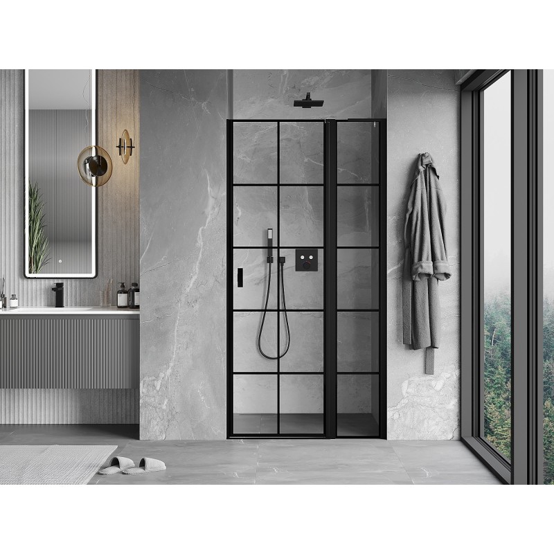 Mexen Mist L drzwi prysznicowe uchylne prawe 90 cm, czarna kratka, czarne - 8A4L-090-000-70-77-P