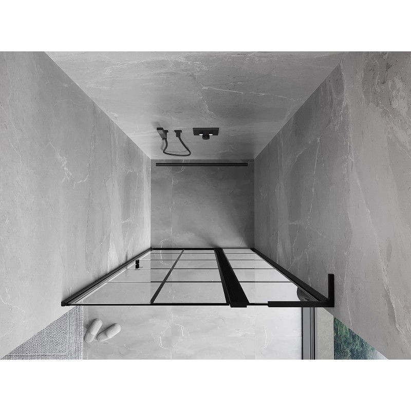 Mexen Mist L riichter Duschdier no riets opzemaach 120 cm, schwaarzt Gitter, schwaarz - 8A4L-120-000-70-77-P