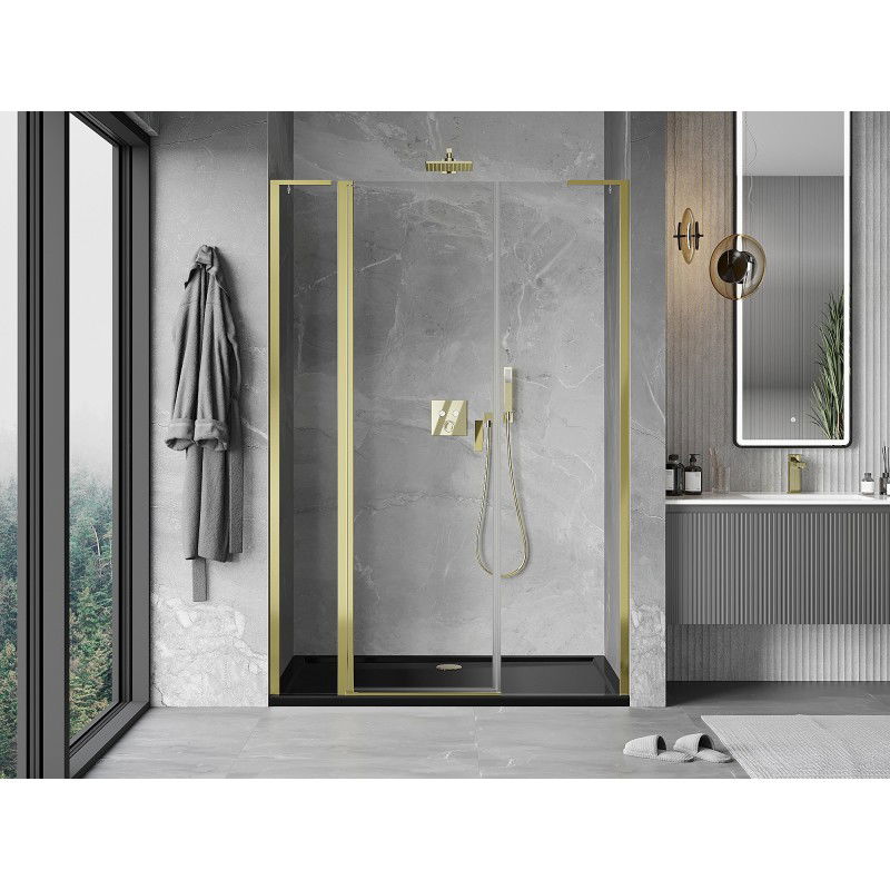 Mexen Mist L Duschabtrennung schwenkbar 140 cm, transparent, gold - 8A4L-140-001-50-00
