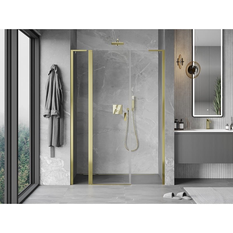 Mexen Mist L 150 cm pivot shower door, transparent, gold - 8A4L-150-001-50-00