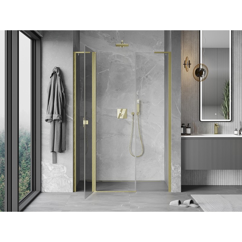 Mexen Mist L shower door swing 145 cm, transparent, brushed gold - 8A4L-145-001-55-00