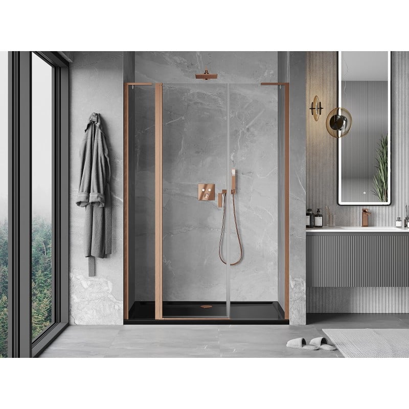 Mexen Mist L 145 cm Hinged Shower Door, Transparent, Brushed Copper - 8A4L-145-001-65-00