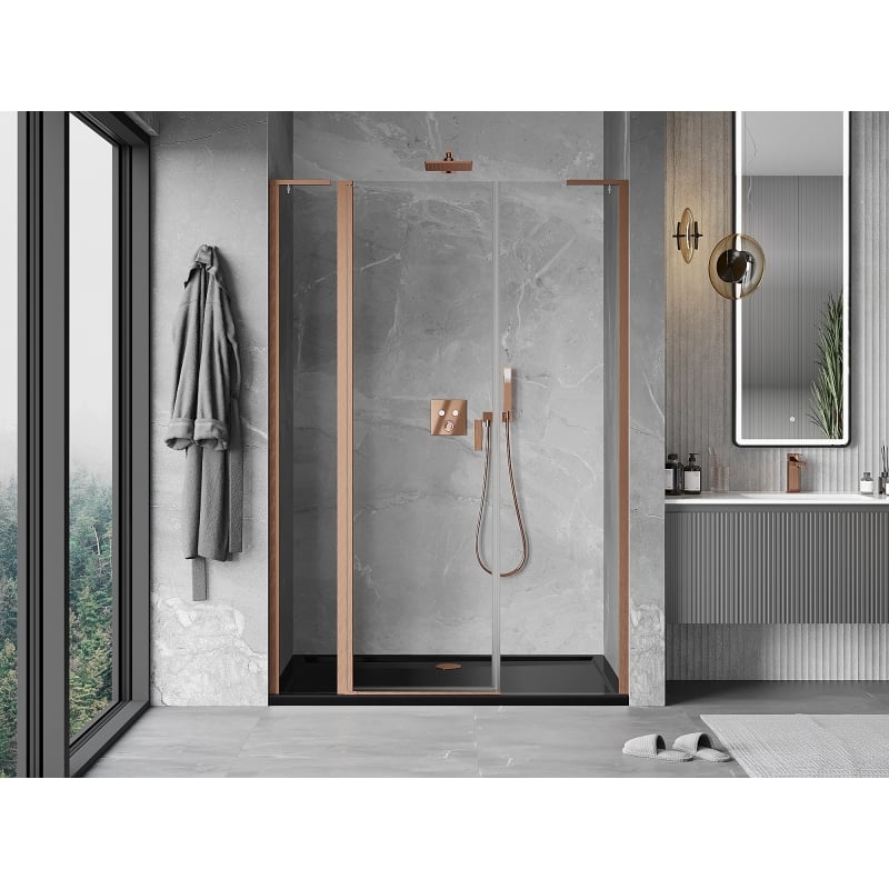 Mexen Mist L zakretna tuš vrata 145 cm, prozirna, brušeni bakar - 8A4L-145-001-65-00