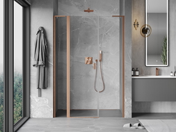 Mexen Mist L porte de douche pivotante 150 cm, transparent, cuivre brossé - 8A4L-150-001-65-00