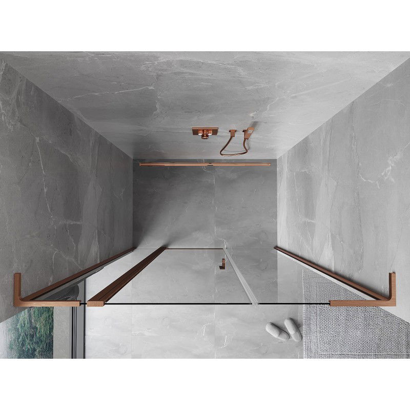 Mexen Mist L portas de duche de batente 155 cm, transparente, cobre escovado - 8A4L-155-001-65-00