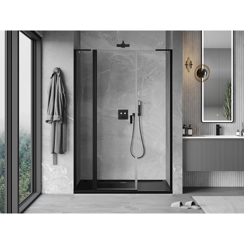 Mexen Mist L drzwi prysznicowe uchylne 140 cm, transparent, czarne - 8A4L-140-001-70-00