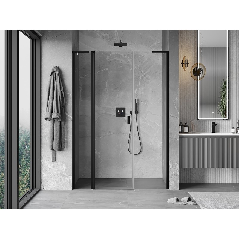Mexen Mist L drzwi prysznicowe uchylne 145 cm, transparent, czarne - 8A4L-145-001-70-00