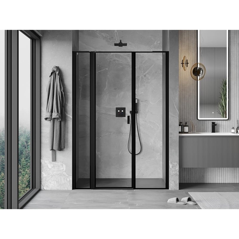 Mexen Mist L 135 cm Left Hinged Shower Door, Black Frame, Black - 8A4L-135-001-70-70-L