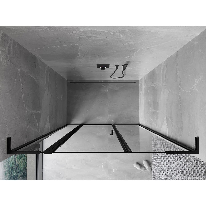 Mexen Mist L Lijeva preklopna tuš vrata 145 cm, crni okvir, crna - 8A4L-145-001-70-70-L